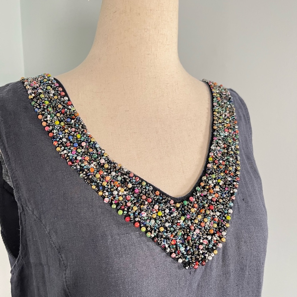 Lina Tomei 100% linen beaded neckline shirt dress size S - Picture 12 of 15